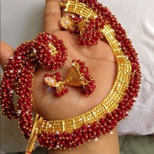 Indian beautiful polki choker earrings ring bangles full set